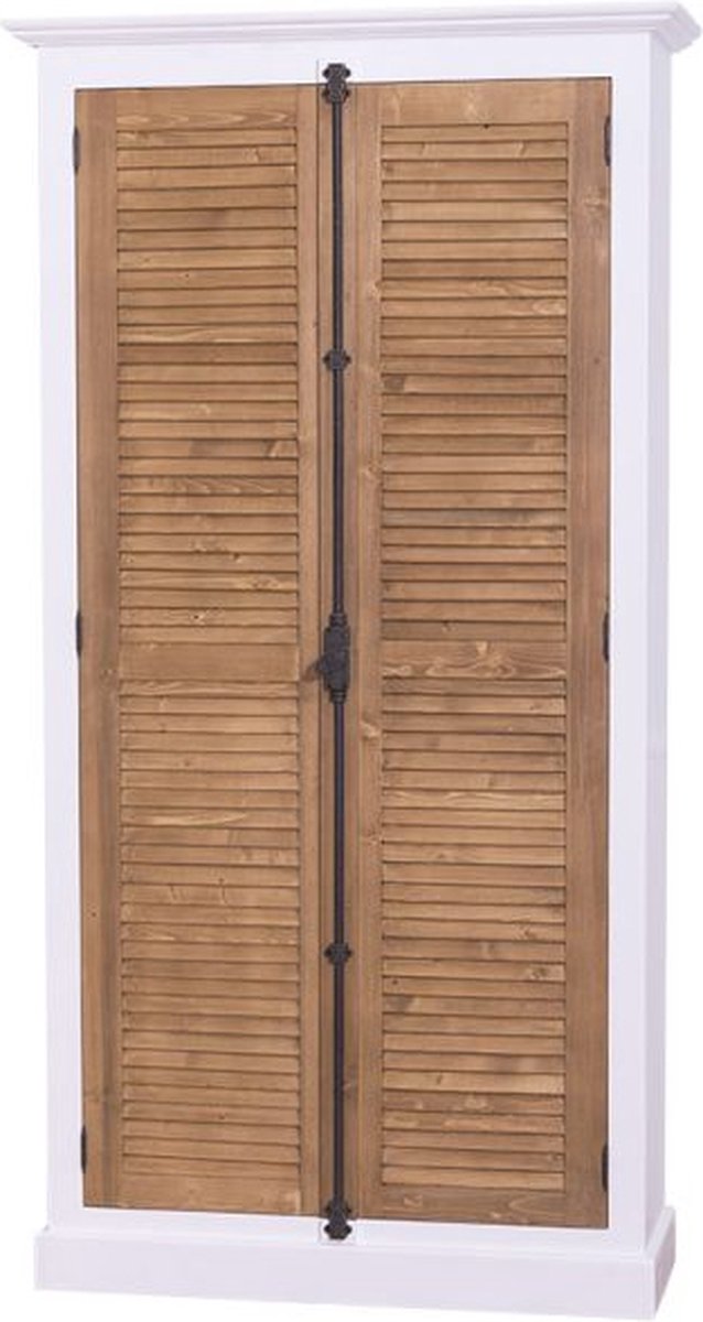 landelijk houten opbergkast met espagnolet en louvre deuren - wit en licht eiken deuren - 109x59x200 cm