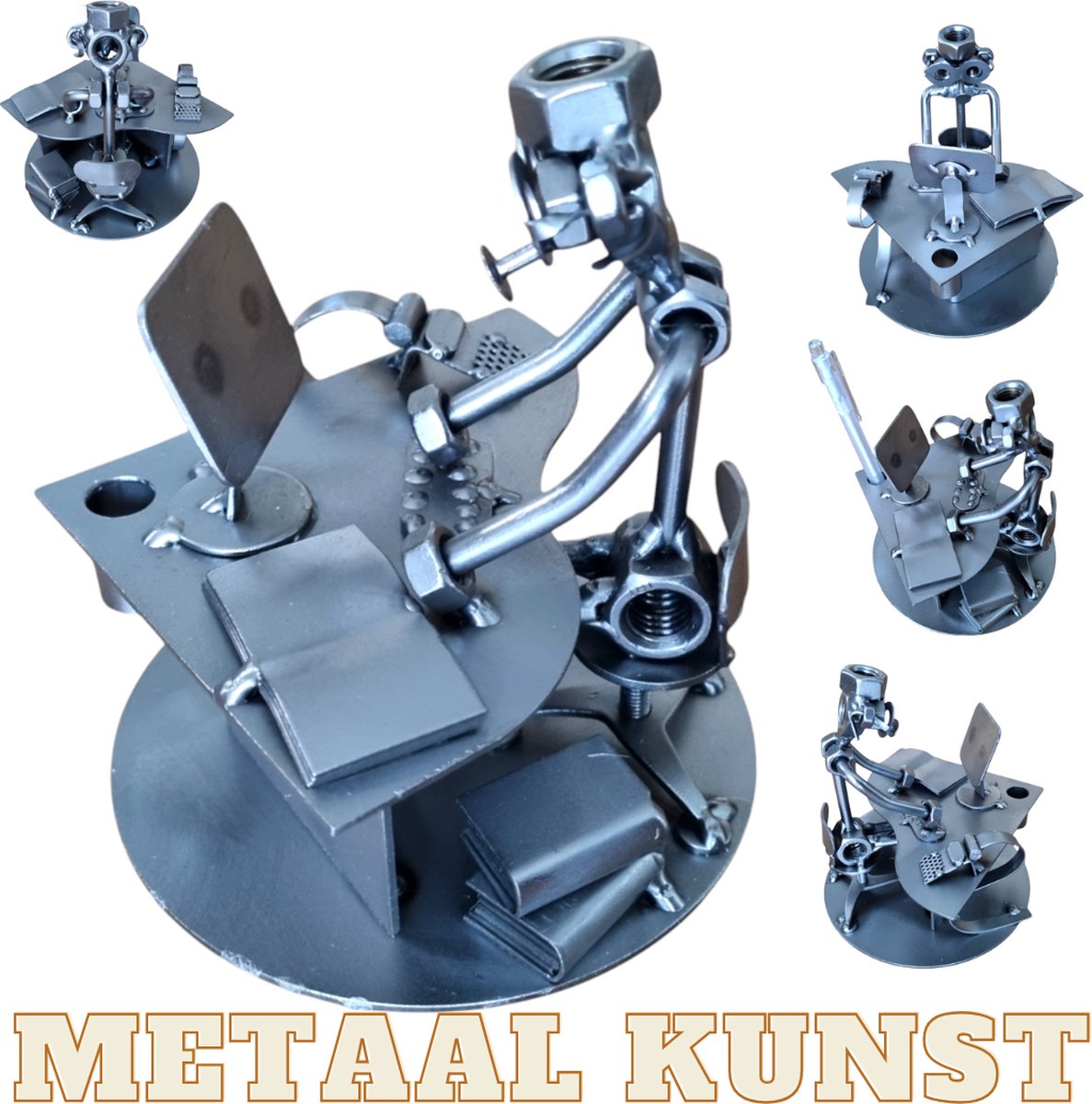 Accountant-boekhouder-metaal beeld-metaal kunst-uniek-kantoor medewerker-penhouder-het best cadeau-sinterklas gift-kerst-geschenk
