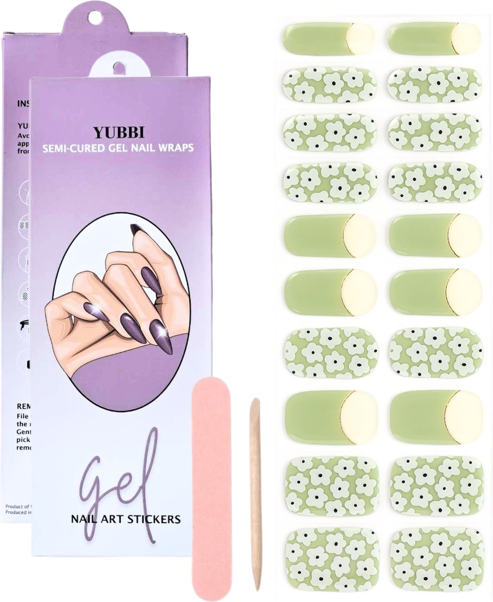 Goedkoopste YUBBI Gellak Stickers - Gel Nail Wraps - Gelnagel Manicure - UV Nagelstickers - Daisy Green