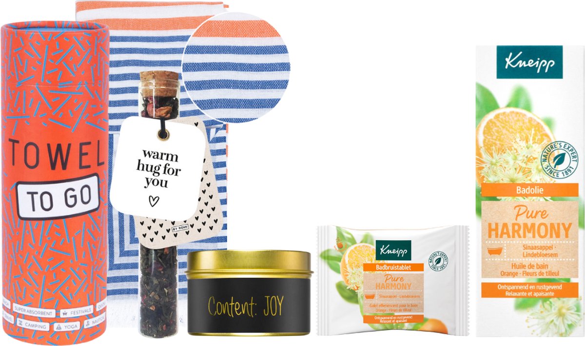 Goedkoopste Kneipp Cadeauset Bad Pure Harmony Luxe Hamam Handdoek - Kneipp Bad Olie 100 ml Pure Harmony - Kneipp Badbruistablet Totale Balans 80gr - Towel To Go Hamamdoek Koninklijk Oranje