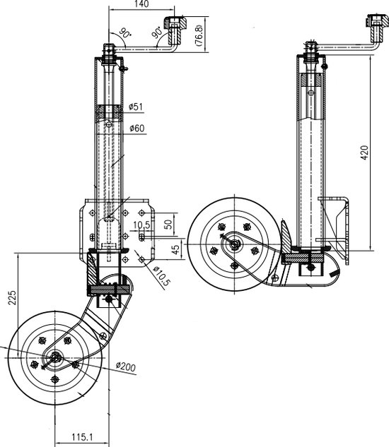 Automatisch opklapbaar neuswiel - 60 mm - 500 kg van ProPlus — afbeelding 5