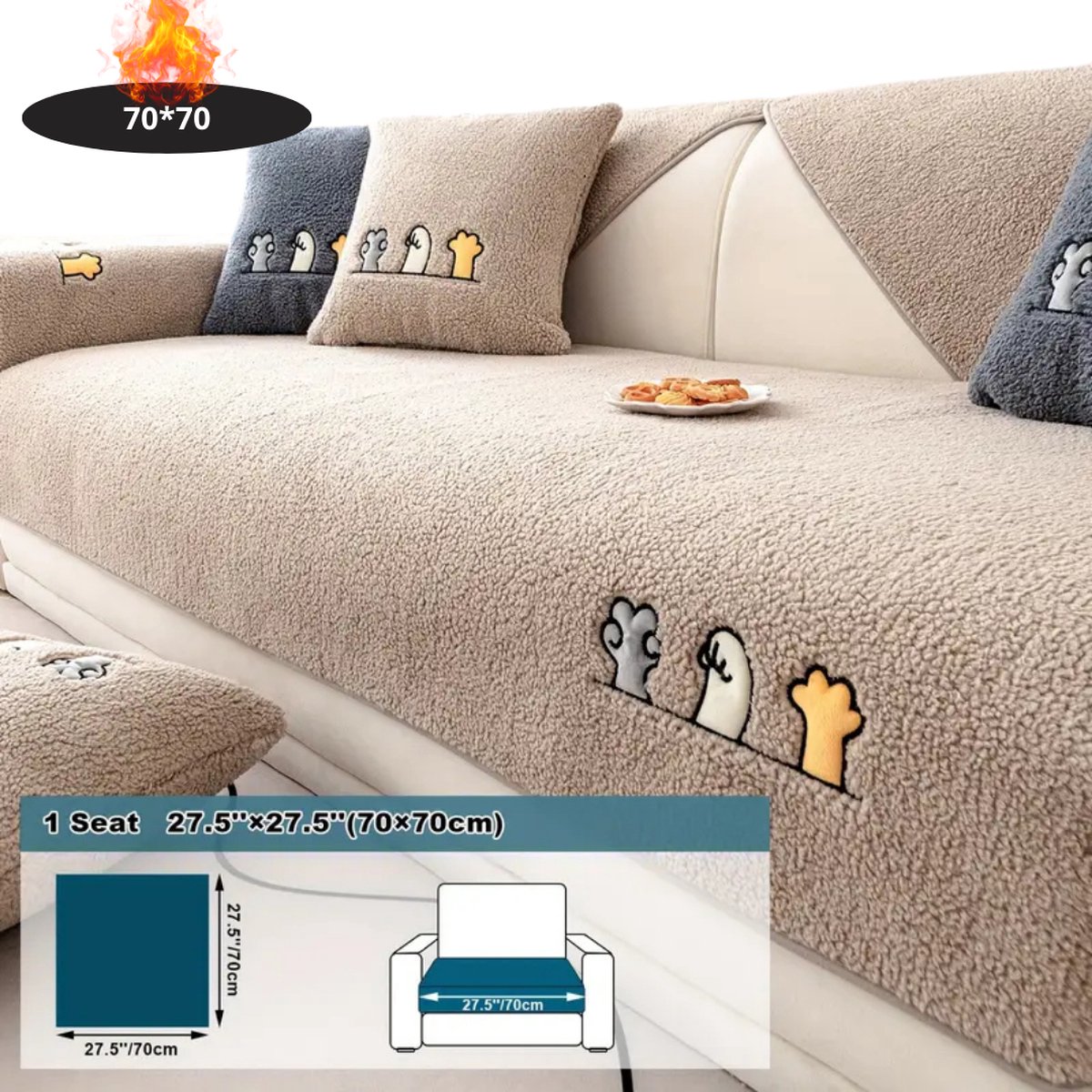 Bovista Bankhoes - Bankbeschermer - Stretch - Sofa Cover - Pluche - Khaki - Stoel 70x70