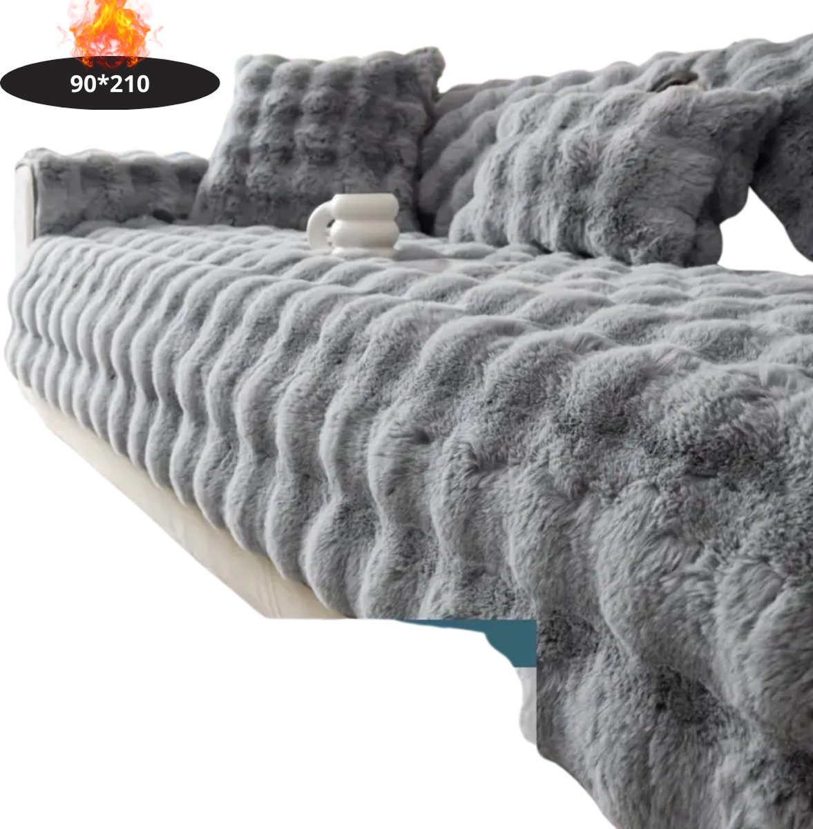 Bovista Bankhoes - Bankbeschermer - Stretch - Sofa Cover - Pluche - Lichtgrijs - 4 Zits 90x210