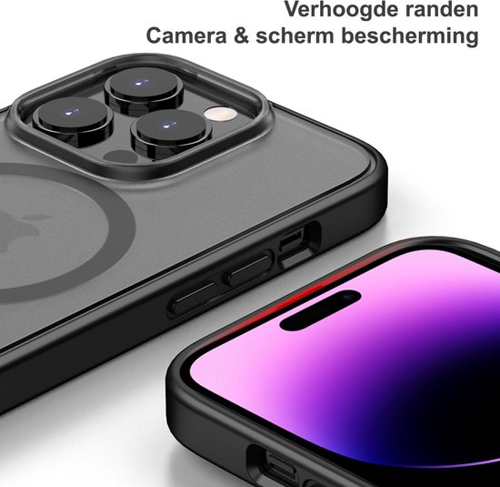 Gros plan des bords surélevés d'une coque iPhone 15 Pro gris foncé, mate et transparente, avec un gros plan du bord de l'écran.