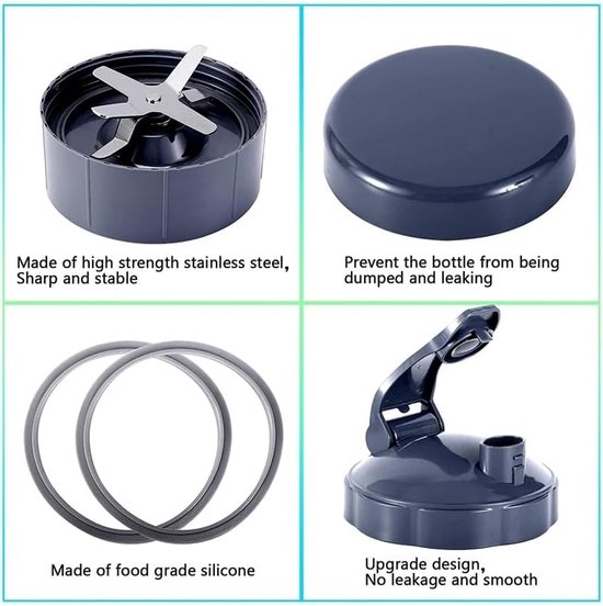 Geschikt voor Nutribullet blenderbeker en mesvervangingsset - 2 rubberen pakkingen - Flip Top To-Go-Dekse - Hersluitbare Bekerdeksels - Met Rubberen Pakking - 2-pack vervangende blenderbekers - Blenderaccessoire - Vervangende Blenderbekers van Merkloos — afbeelding 2