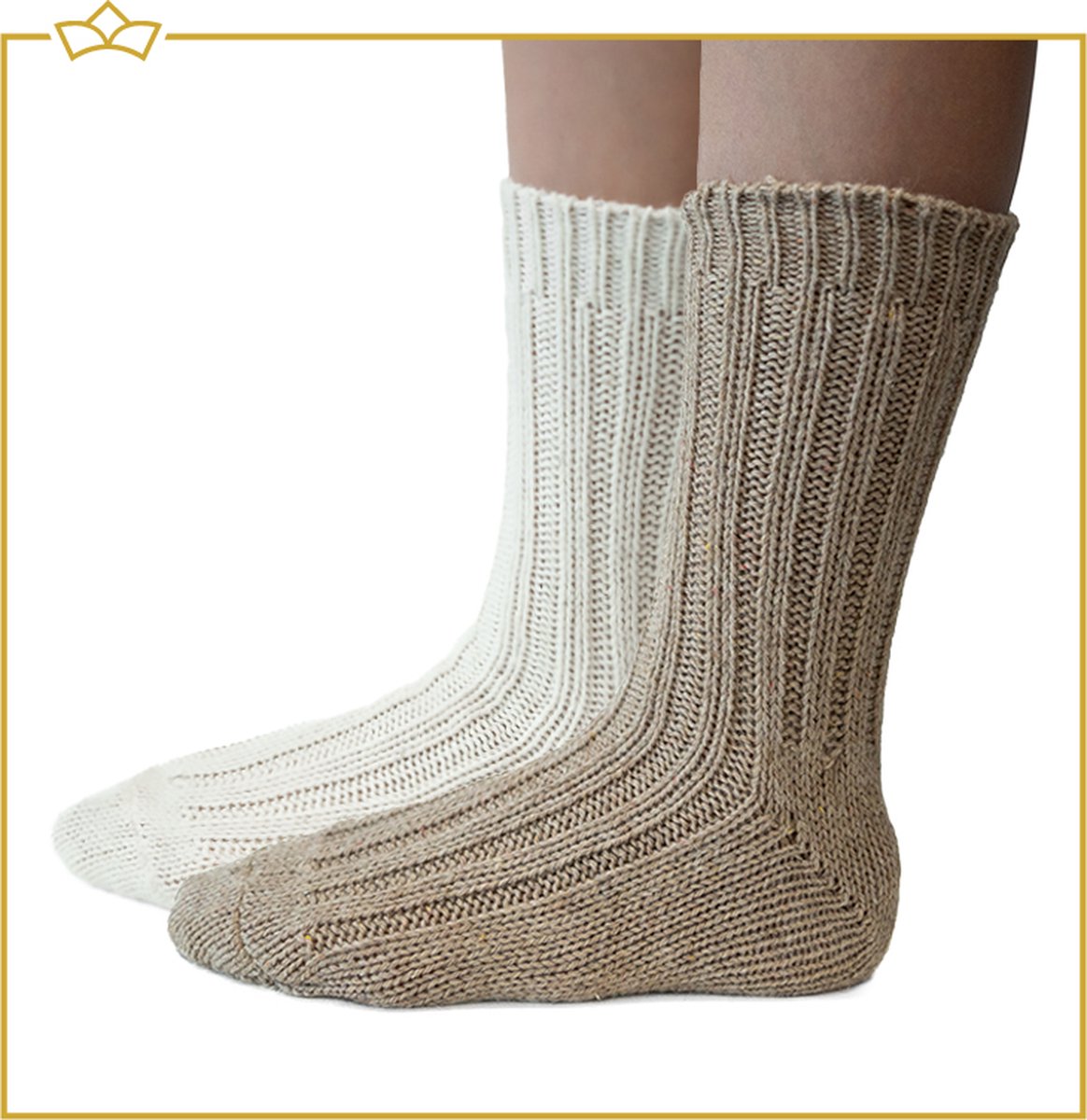 ATTREZZO® Sokken - Alpaca wol - 2 paar - maat 39-42 - Wol - Wit en Beige