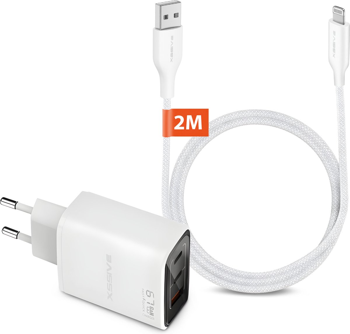 USB Lader + Geschikt voor iPhone USB naar Lightning Kabel - 2 Meter - 3 Poorten - Snellader