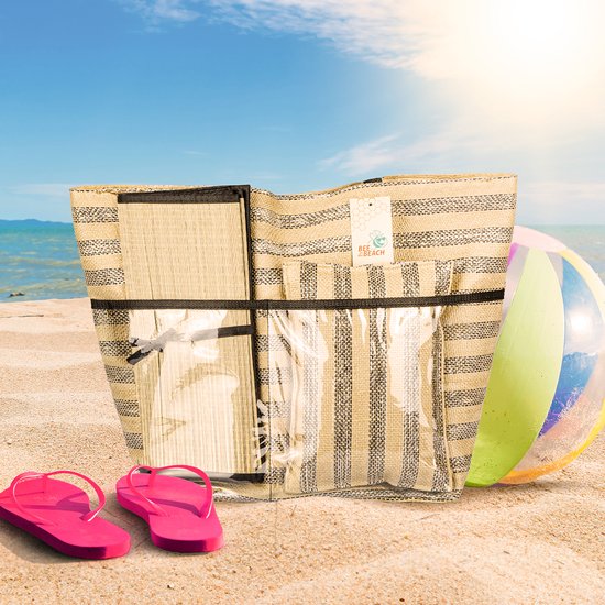 Strandtas met Kussentje en Ligmatje - Shopper - Strandtassen - Naturel / Zwart