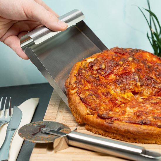 HOUSTA 2 stuks deegsnijder, roestvrij staal, deegschraper, deegkaart, deegspatel met meetschaal, groenteschep, deegschraper, kaart voor groenten, brood, pizza, cake, taart, koekjes