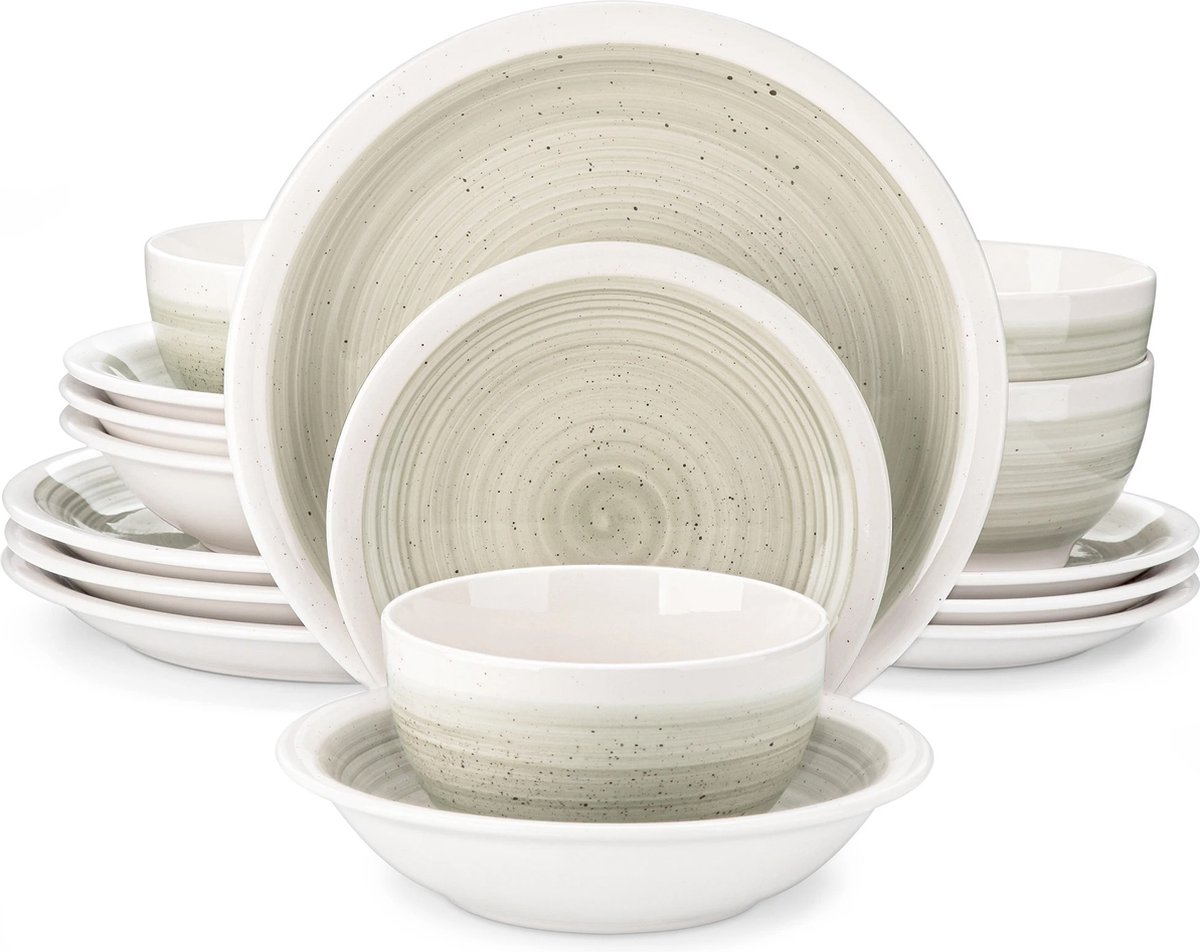 EliteNest® - Serviesset - 16-delig - Beige Aardewerk - Diner-, Dessertborden, Pasta- & Graankommen - Stijlvol & Duurzaam - Voor 4 Personen