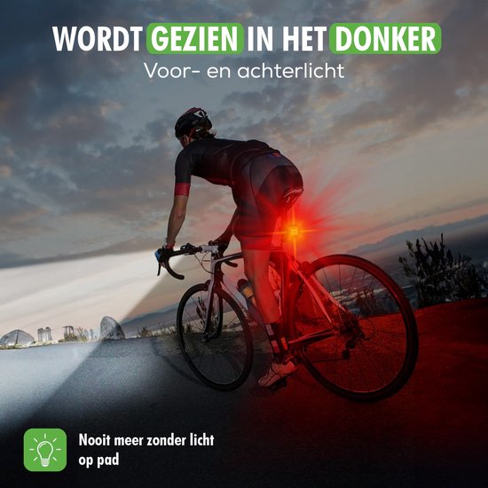 Luvona Set d'éclairage de vélo – Feu avant/arrière – Phare de vélo – Feux de vélo LED rouge et Wit – Étanche – Rechargeable USB-C