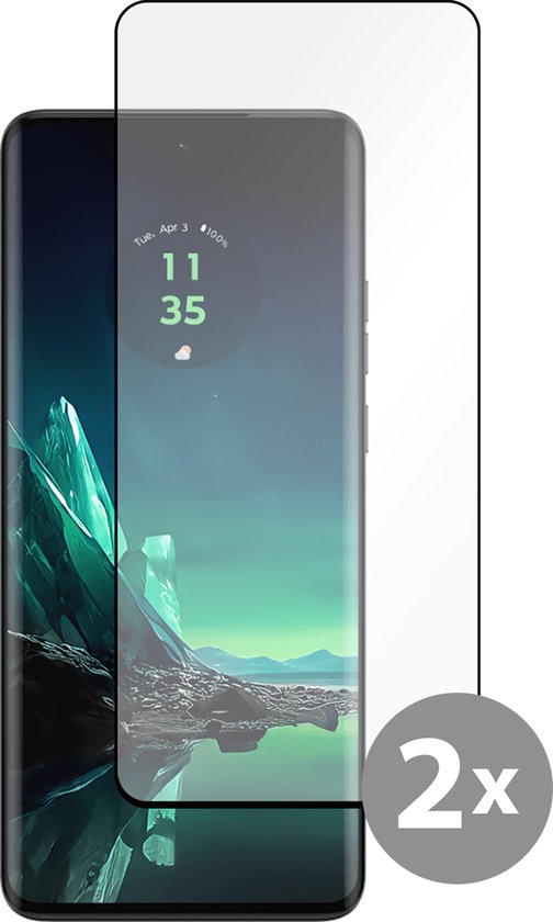 Motorola Edge 40 Neo met twee screenprotectors, '2x' icoon.
