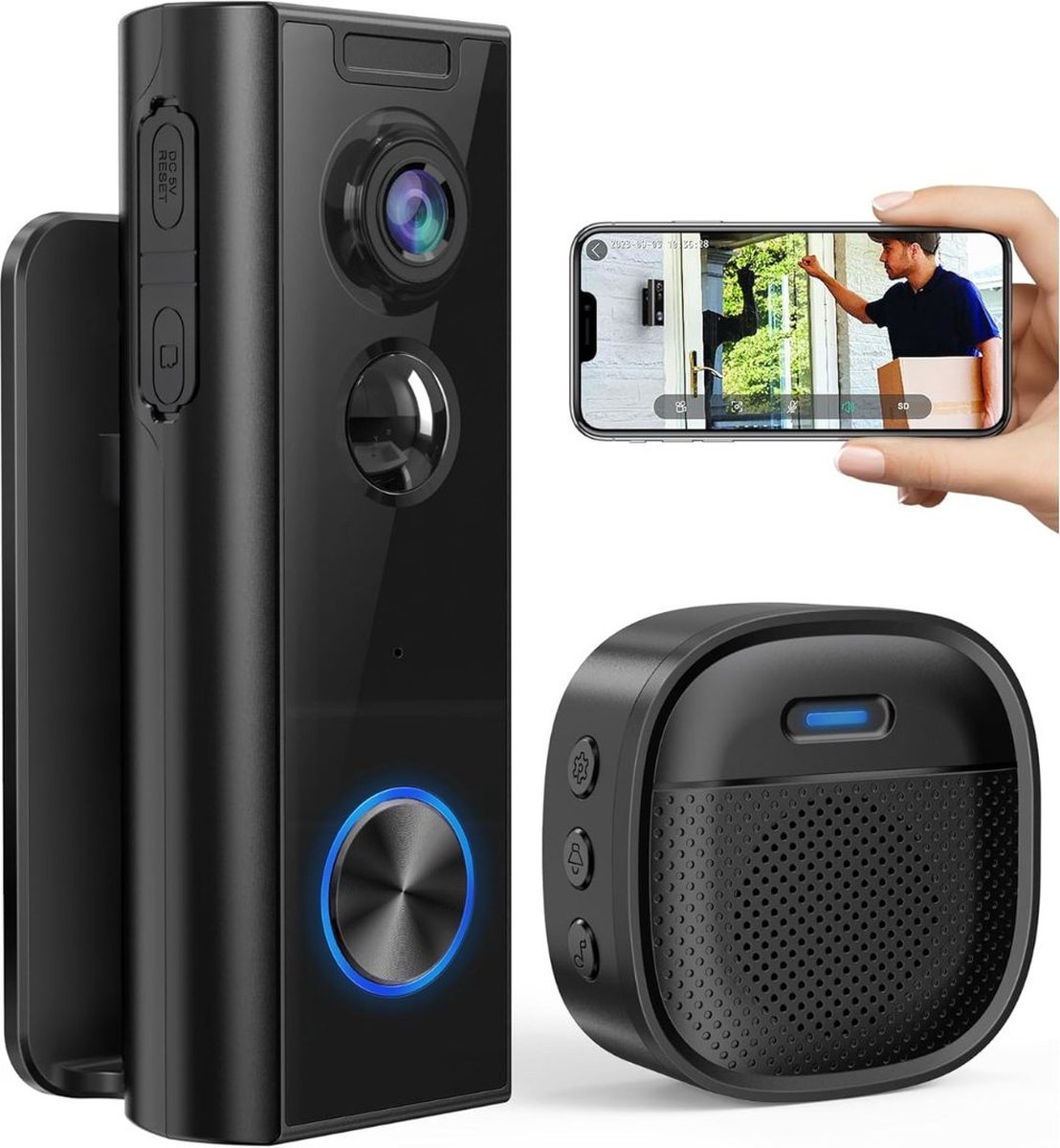 White-Label® Draadloze Video Deurbel met Camera - Full HD - Zwart - Product - €149,00