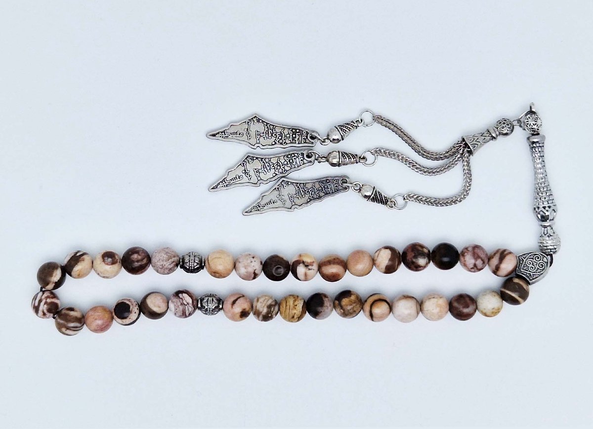 Handgemaakte tesbih klassiek - "Tasbih" natuursteen " Australia zebra jasper " - Aantal kralen 33 - Diameter kralen 8 MM - met metaal tassel "Palestina" - Een mooi cadeau-idee