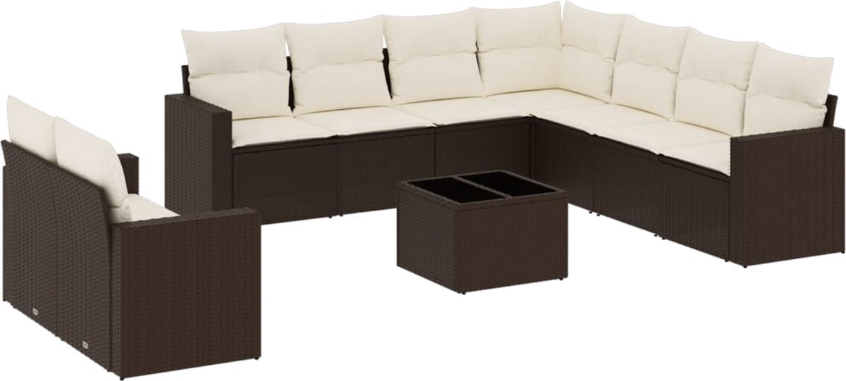 vidaXL 10-delige - Loungeset - met - kussens - poly - rattan - bruin