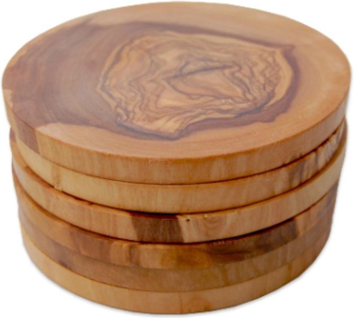 D.O.M. Set van 6 Luxe Houten Onderzetters Rond Ø 12 cm – Handgemaakt van Olijfhout — cadeau in Wonen & Interieur - foto 2