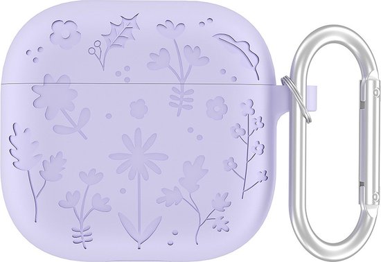 Coverup Case - Convient pour AirPods 4 Case - Coverup Fleurs Siliconen AirPods Case avec porte-clés - Violet