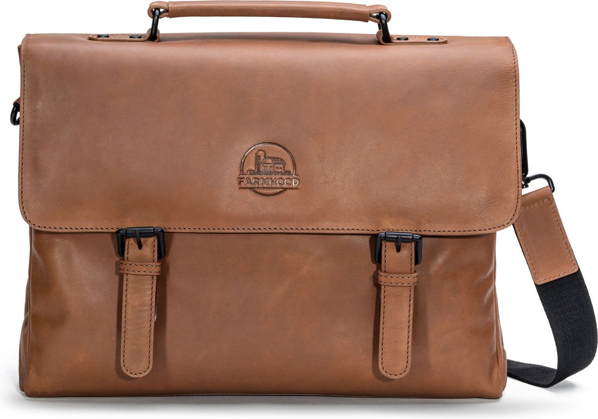 Farmhood Leren Business tas Laptoptas met laptopvak Nashville Briefcase 2F Mid Brown Bruine
