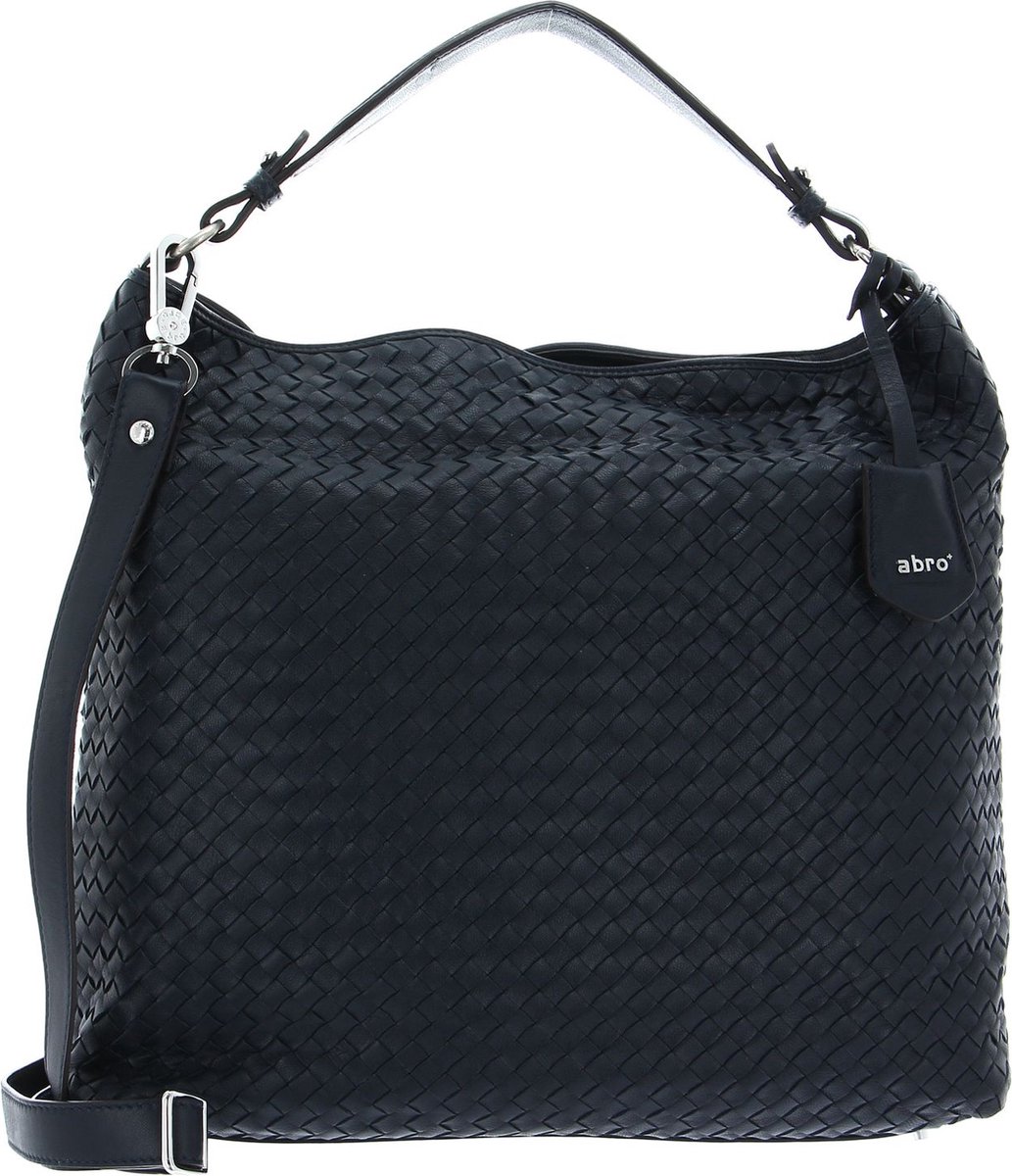 abro Leren Schoudertas Leather Piuma Weaving Hobo Bag Elvi Navy Blauw