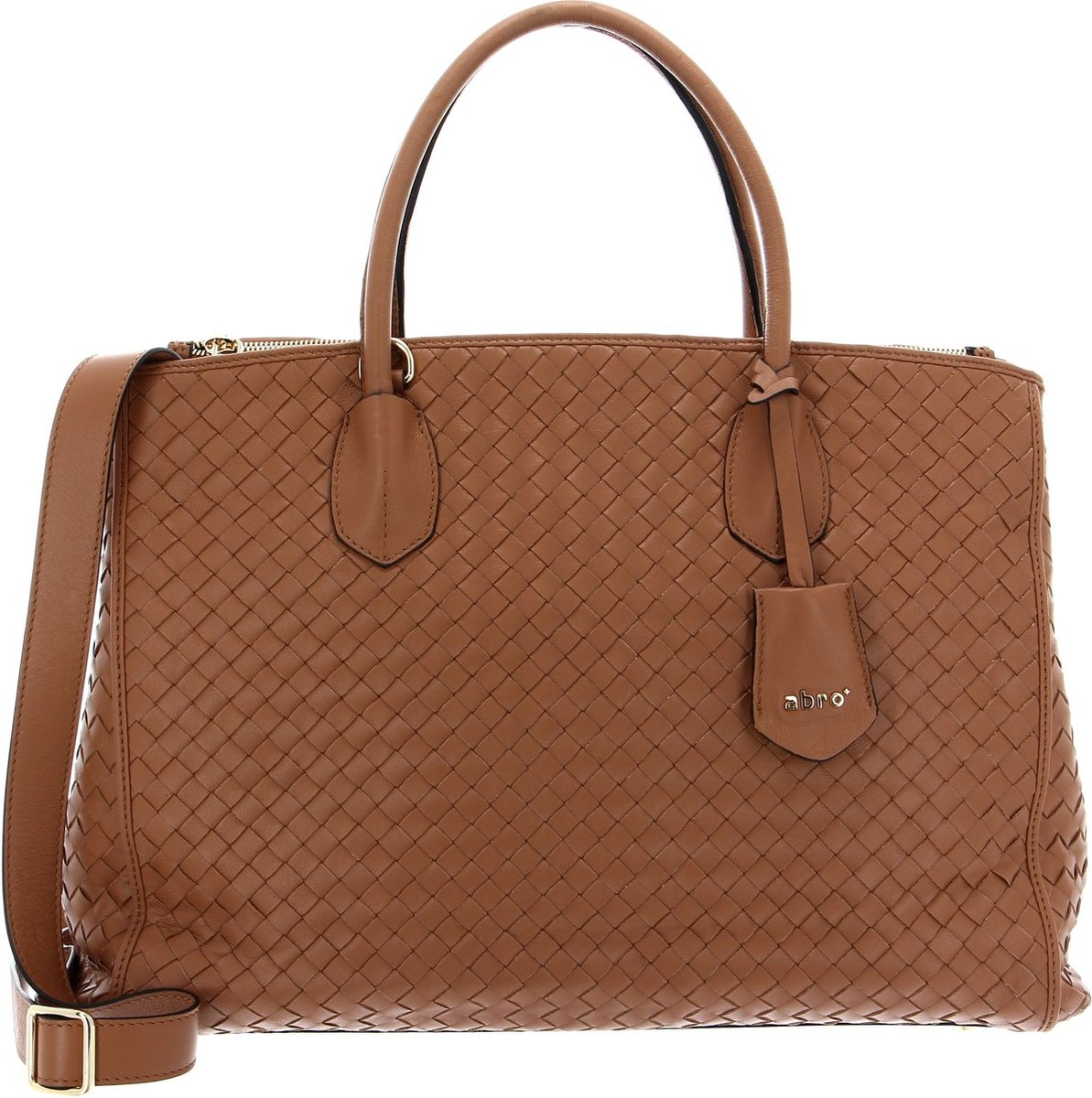 abro Leren Business tas Schoudertas met laptopvak Leather Piuma Weaving Businessshopper Busy Cuoio Bruine