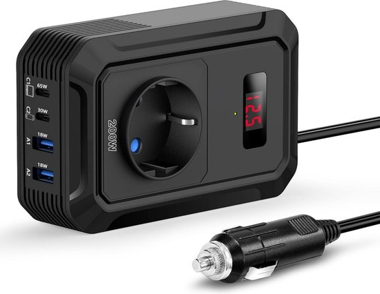 DailySuppliess® Omvormer 12v 230v Zuivere Sinus - Spanningsomvormer - 200W - Zwart