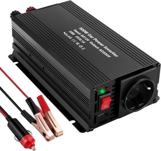 DailySuppliess® Omvormer 12v 230v Zuivere Sinus - Spanningsomvormer - 300W - Zwart