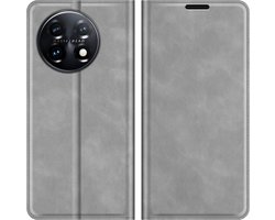 Cazy hoesje geschikt voor OnePlus 11 - Hoesje met Pasjeshouder - Luxe Book Case - Grijs