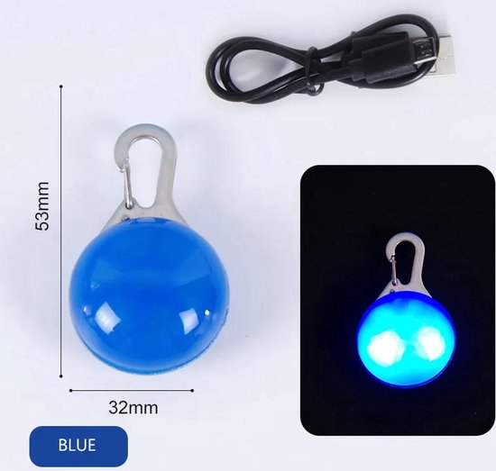 Oplaadbare hondenverlichting - Kleur Blauw - Hond - Hondenlamp - Oplaadbaar - USB oplaadbare hondenlamp – Hondenlicht - Hond uitlaten – Verlichting hond - Oplaadbare verlichting