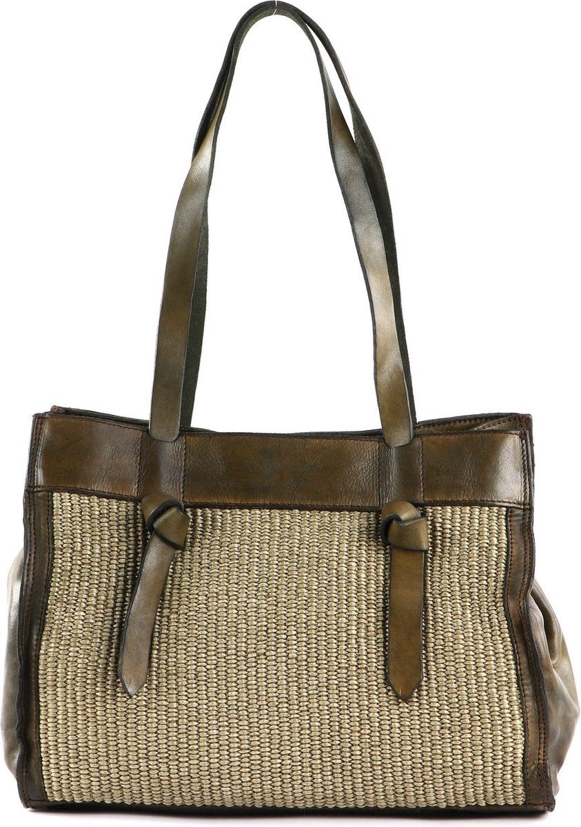 CAMPOMAGGI Handtas Schoudertas Shopping Bag Ecru + T / V. Militare Olijfgroen