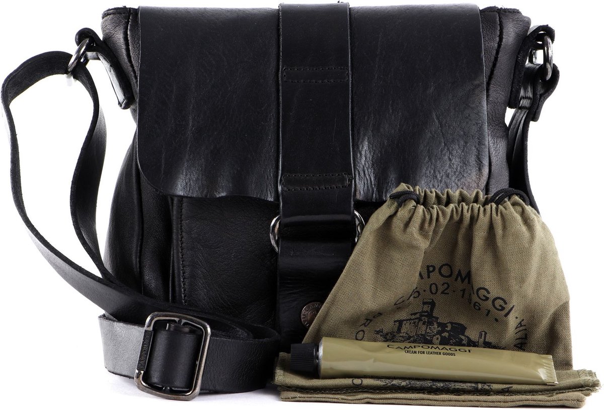 CAMPOMAGGI Leren Schoudertas Uranio Crossbody Bag Nero + T / Nero Zwart