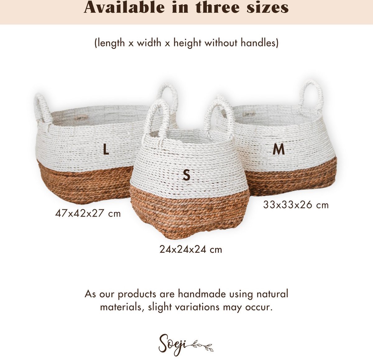 Goedkoopste Set (S M L) Geweven opbergmand wit – Boho decoratieve mand – vierkante wasmand – plankmand gemaakt van bananenvezel MAJALENGKA wit