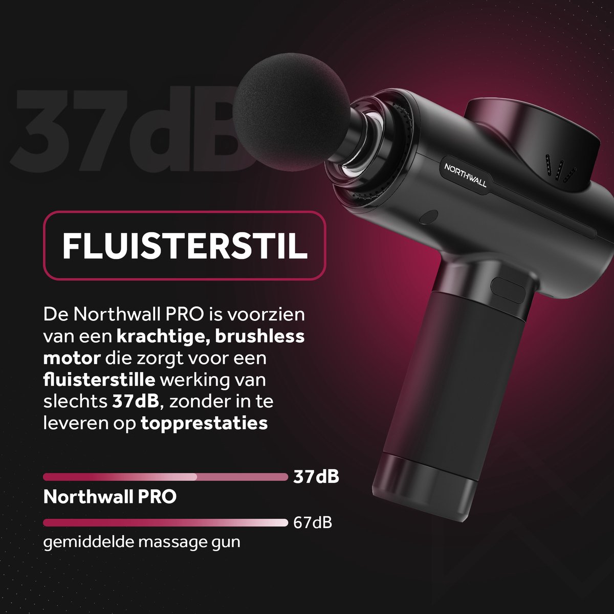 Afbeelding 3 van Northwall Massage Gun Professioneel PRO - Massage Pistool Inclusief Koffer en 5 Opzetstukken - Krachtig en Draadloos Sport en Relax Massage Apparaat