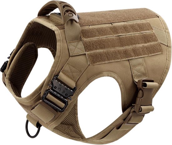 OneTigris T-Bone Tactisch hondenharnas met 2 handgrepen, vluchtbestendig, verstelbaar hondenharnas voor jacht, wandelen, training, wandelen, buitenactiviteiten, zwart, XL
