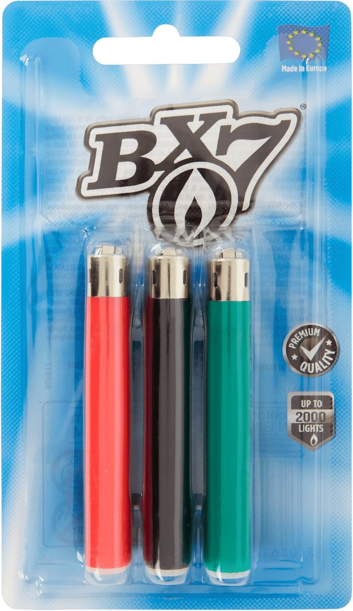 Goedkoopste BX7 Aanstekers - Blister 3 stuks - tot 2.000 vlammetjes per stuk - willekeurige kleuren-aanstekers - diverse kleuren - Pak van 3X gasaanstekers