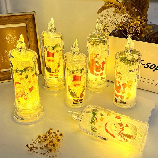 6-delige kerstdecoratie LED-kaarsenset - Sneeuwman & Kerstman motieven- Kerstcadeau - 6,5*18,5cm