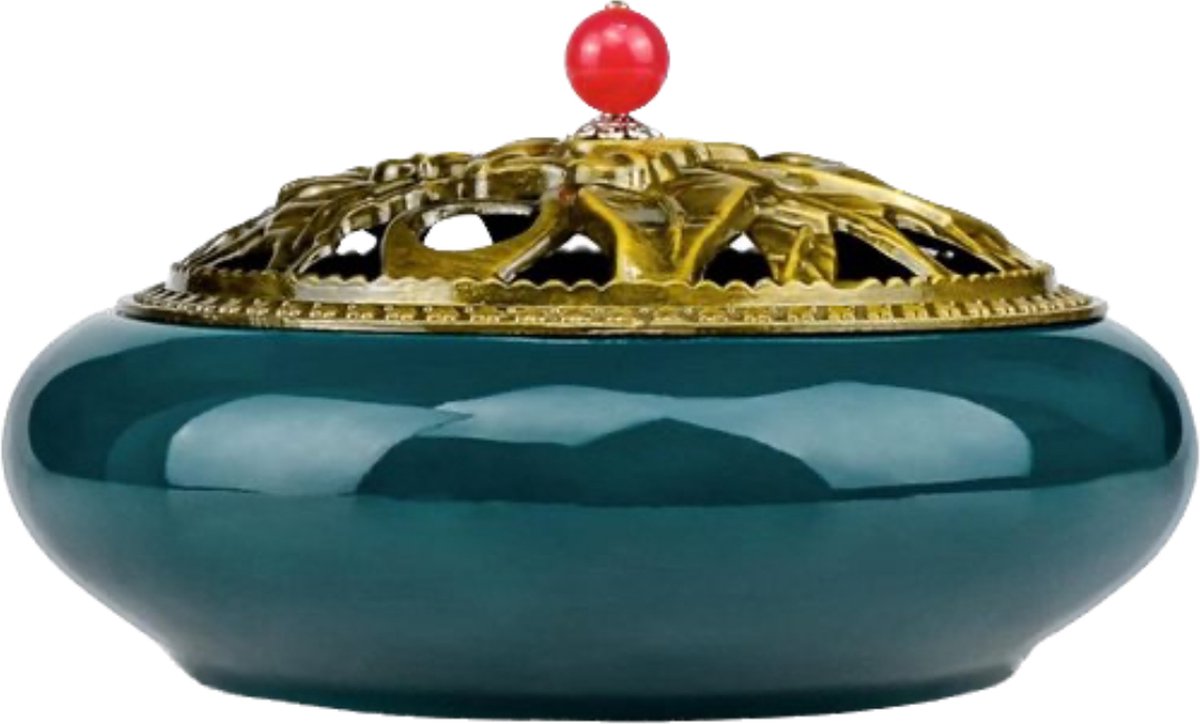 Keramische wierookhouder - exclusief porselein - houtskoolbrander met deksel - Chinees porselein - rond - thuisornament wierookbrander met zeef