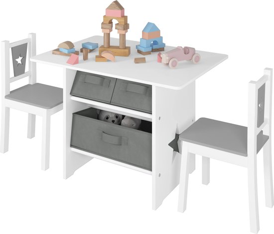 Kindertafel met 2 Stoelen en Opbergruimte - Omkeerbaar Schoolbord