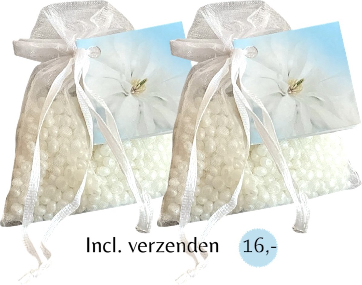 Geurparels 2x 'Boles d'olor Gardenia' - Inclusief verzenden - Geurkorrels - Geurzakje - Geurbuiltjes - Geurbuiltje - Geurverfrisser - Luchtverfrisser - Verfrisser - Parfum - Frisse geur - Hanger - Linnenkast - Kledingkast - Kleding - Kast - Wit