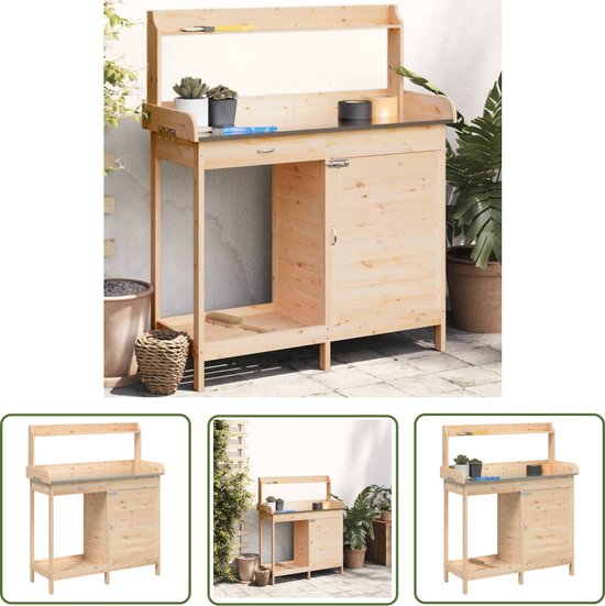 The Living Store Table d'empotage Wood Solid - 110,5 x 45 x 124,5 cm - Crochets métalliques - tiroir - meuble de rangement