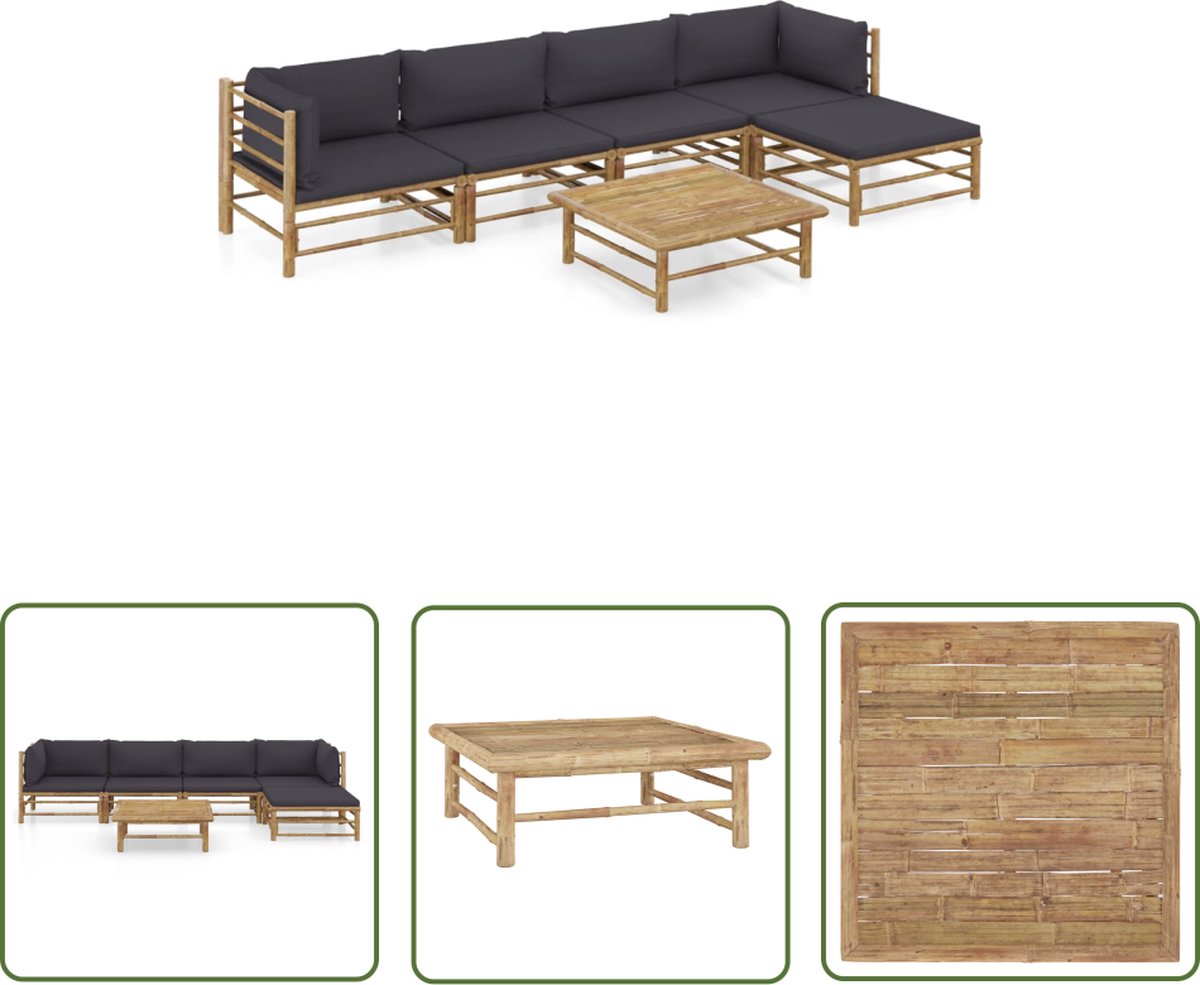Bamboe loungeset met donkergrijze kussens voor buiten - The Living Store.