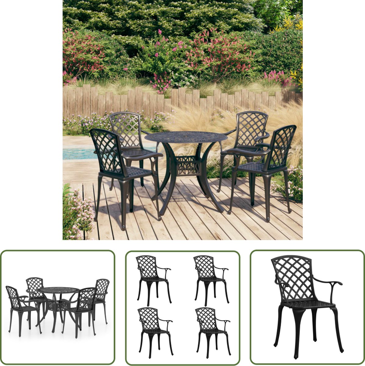 Zwarte gietaluminium Bistroset van The Living Store - Tuinmeubels.