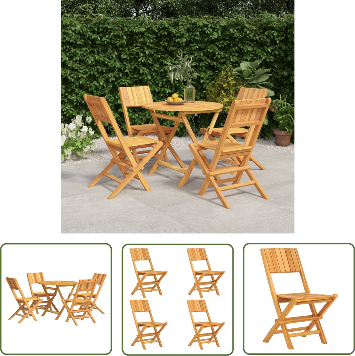 The Living Store 5-delige Tuinset massief teakhout - Tuinset - Teakwood - Buitendecoratie - Eetkamerset - Outdoor Furniture