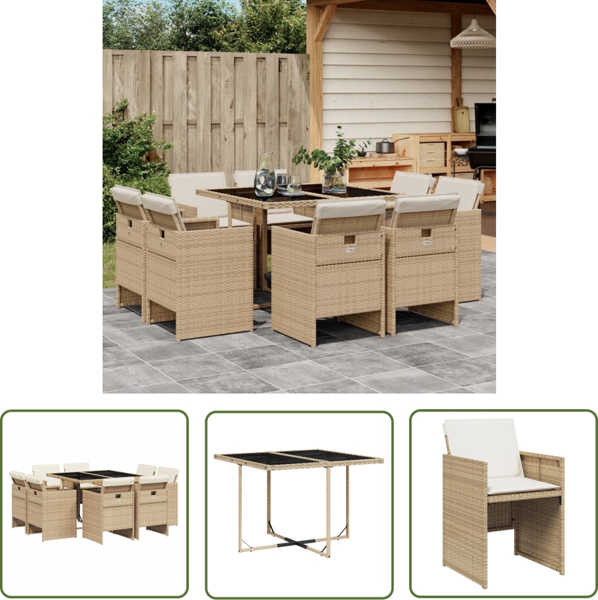 Tuinset met beige poly rattan kussens - The Living Store.