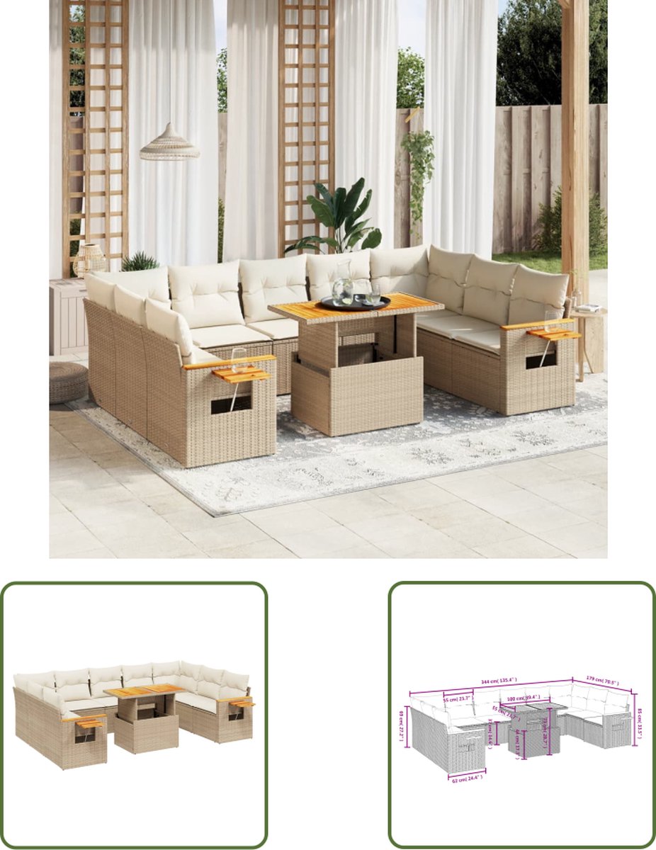The Living Store 11-delige Tuinset met kussens poly rattan beige - Loungeset - Tuinmeubels - Lounge Set - PE-rattan - Outdoor Furniture The Living Store 11-delige Tuinset met kussens poly rattan beige - Loungeset - Tuinmeubels - Lounge Set - PE-rattan - Outdoor Furniture - Afbeelding 1
