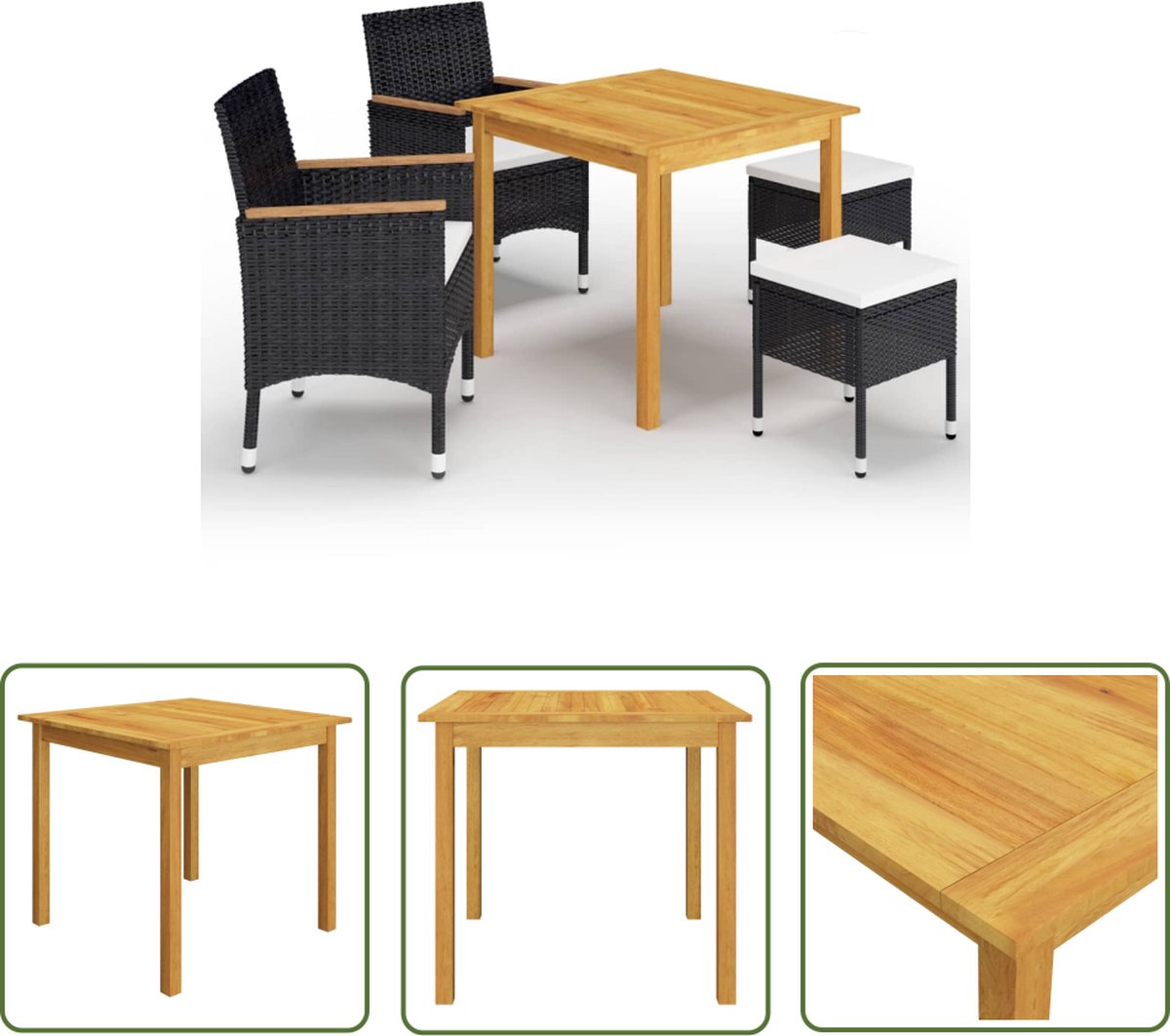 The Living Store 5-delige Tuinset zwart - Tuinstoel - Tuintisch - Acacia Hout - Buitentijd - Terras Meubilair
