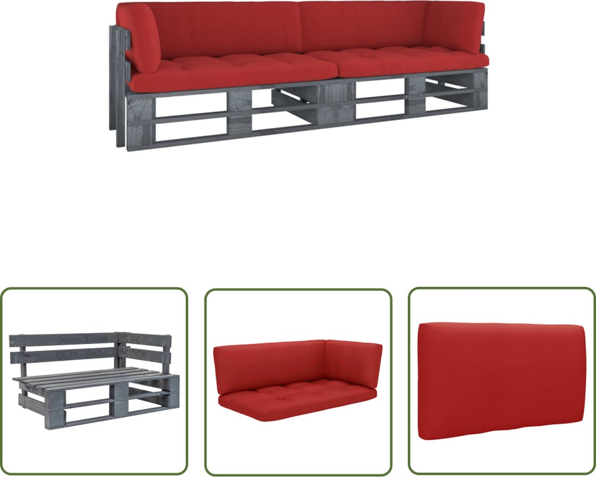 The Living Store Tweezitsbank pallet met kussens grijs geïmpregneerd grenenhout - Tuinbank - Tuinset - Palletsofa - Buitentijdbank - Hout Meubel