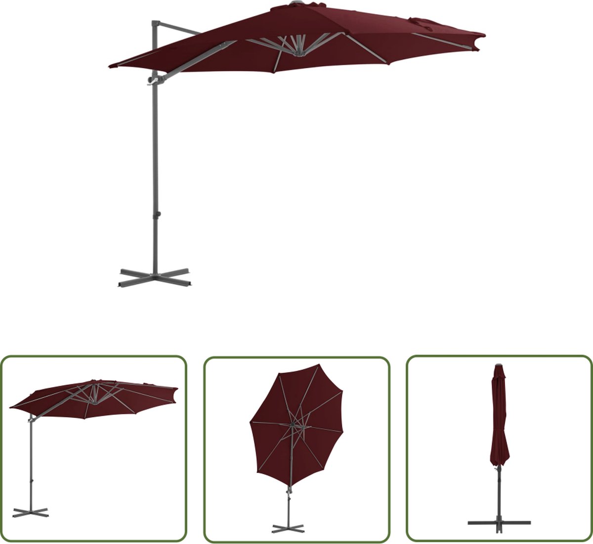 Zweefparasol in bordeauxrood, 300 cm stalen paal. Perfecte aanvulling voor je tuinset of balkon.