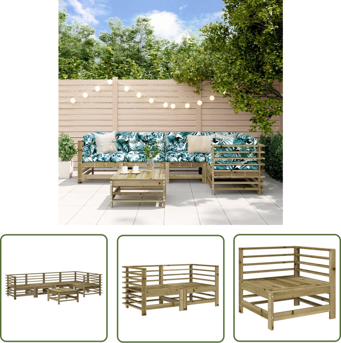 Loungeset van geïmpregneerd grenenhout - 6-delige tuinmeubelset - Teak Hout - Outdoor Furniture