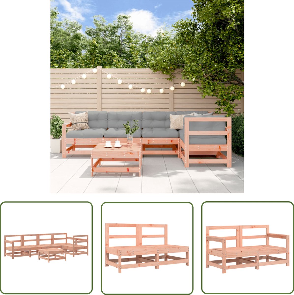The Living Store 6-delige Loungeset massief douglashout - Loungeset - Tuinlounge - Hout Lounge - Douglashout - Loungebank