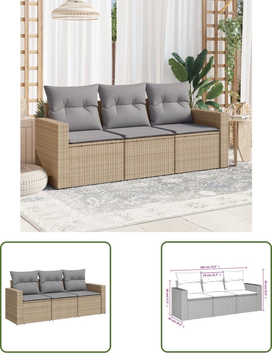 Tuin Loungeset poly rattan beige met kussens - Outdoor Furniture